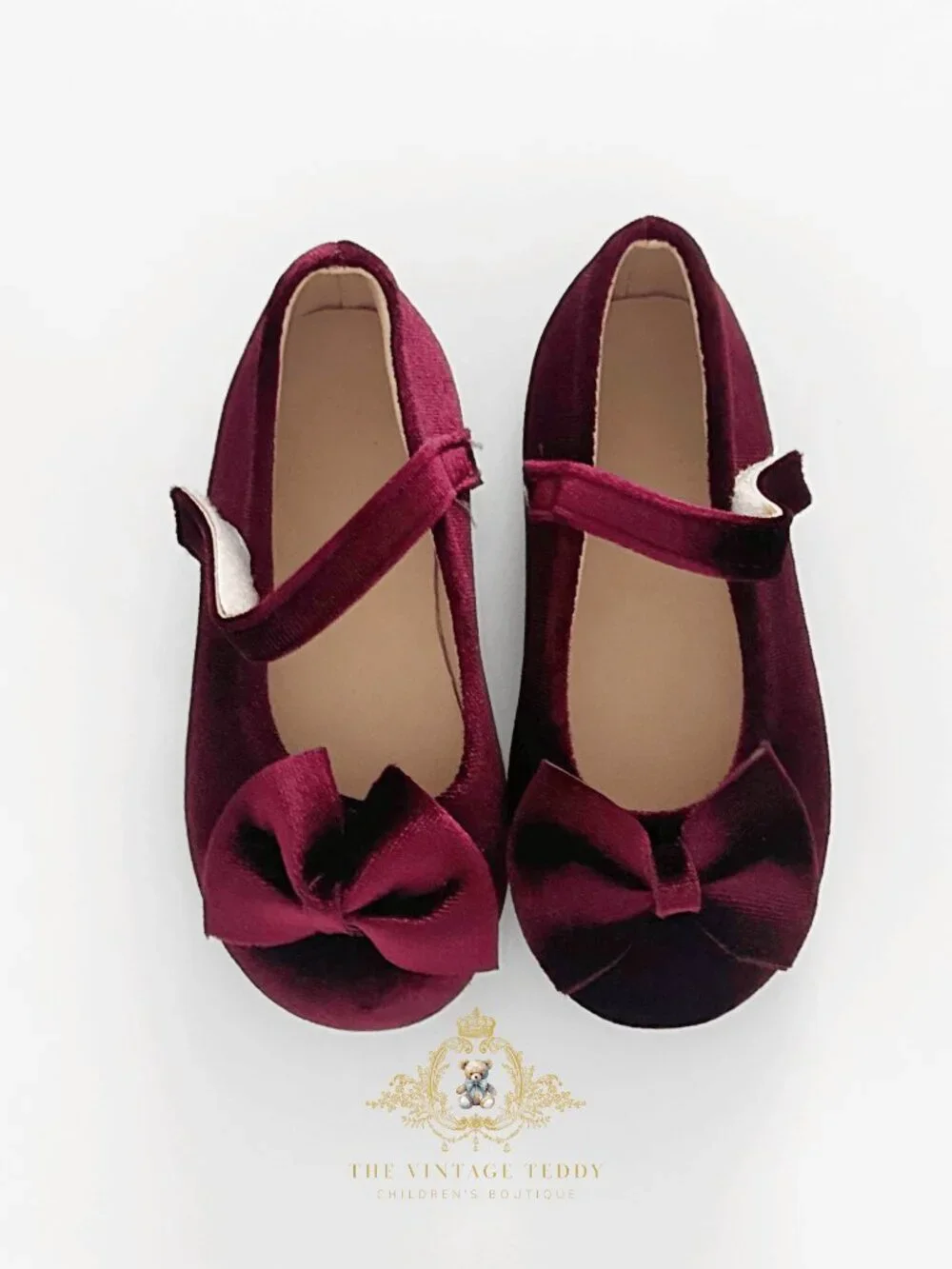 NWT Pretty Girls Mary Jane Velvet Flats Children's Shoes Toddler Burgundy 6.5